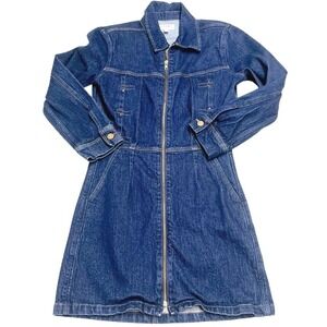 FRAME DENIM Vintage Pleat Dress Dark Wash ZIp‎ Front Size S